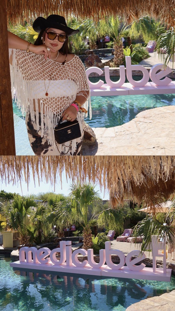 Aru at the Medicube pool lounge during Coachella weekend