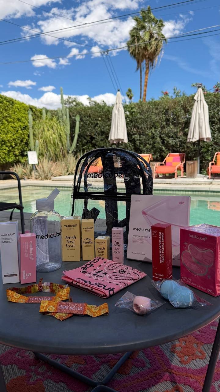 Medicube products and Coachella wristbands